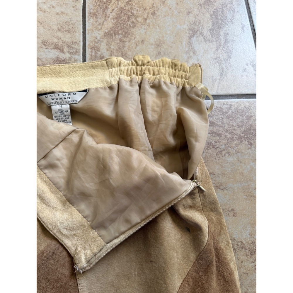 John Paul Richard Uniform Woman Vintage Suede Patchwork Diamond Midi Skirt 16 - Picture 6 of 10
